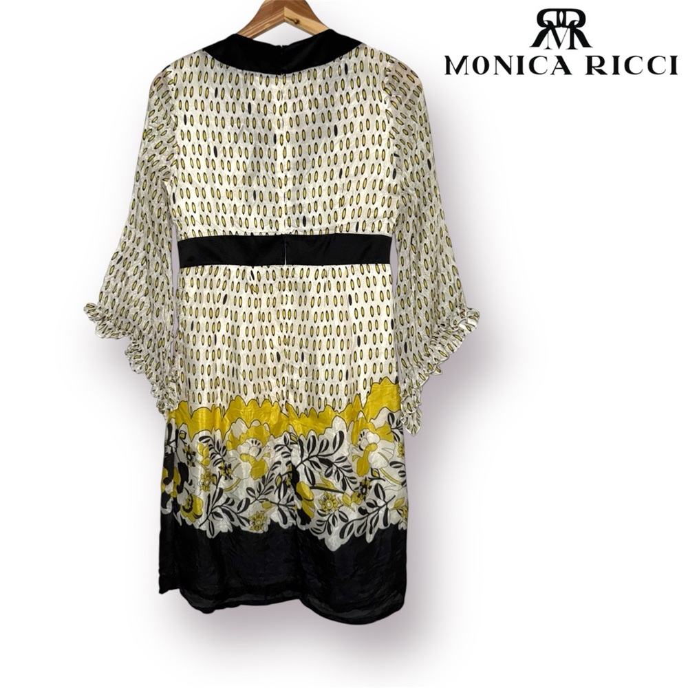 🛍️SALE🛍️ Monica Ricci Black and Yellow V-neckline Floral Silk Dress - Picture 3 of 6